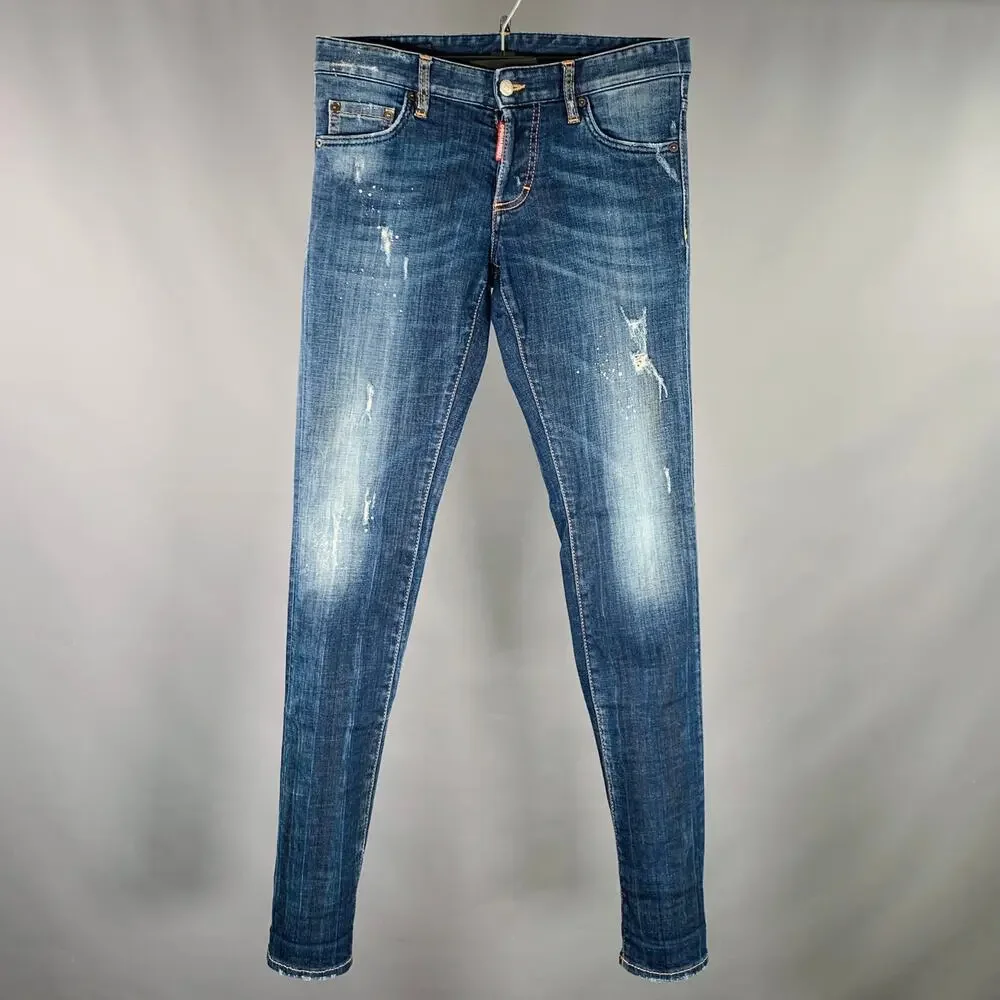 DSQUARED2 Size 28 Blue White Paint Splatter Slim Button Fly Jeans